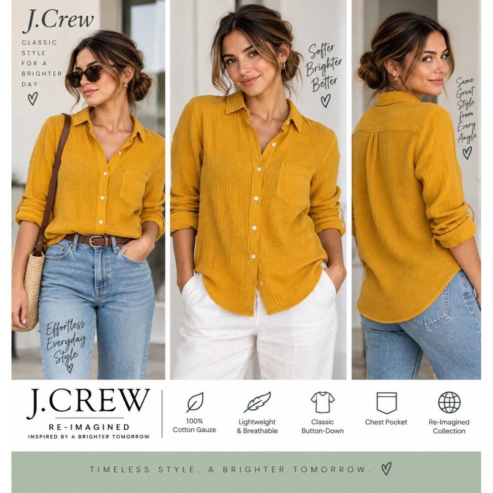 J.Crew Women’s S Mustard Cotton Gauze Button Down Shirt Coastal Casual